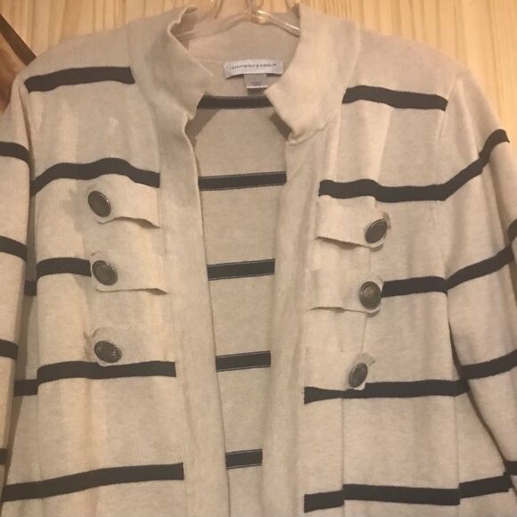 Christopher & Banks Cardigan Cream Blue L - Picture 4 of 9